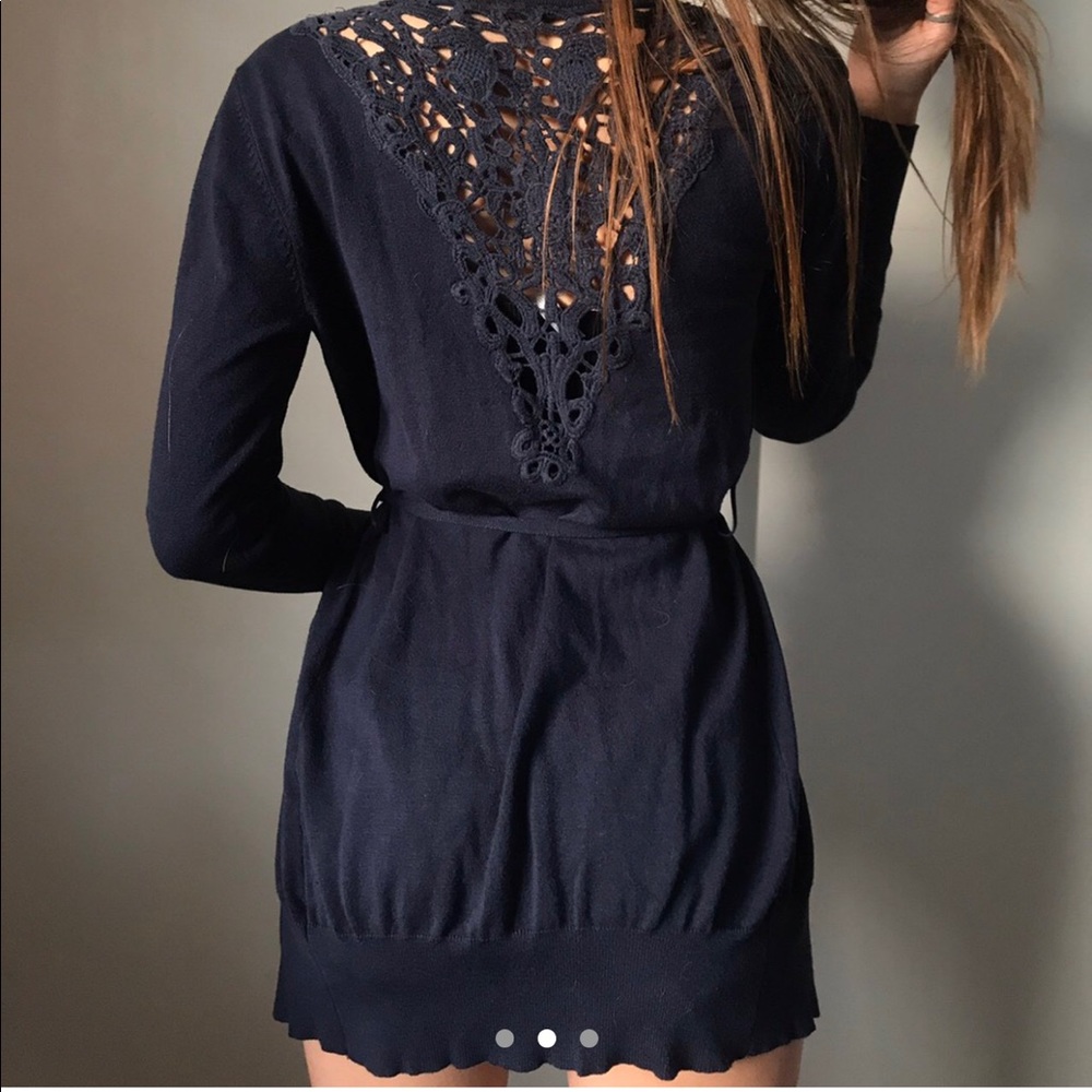 navy cardigan